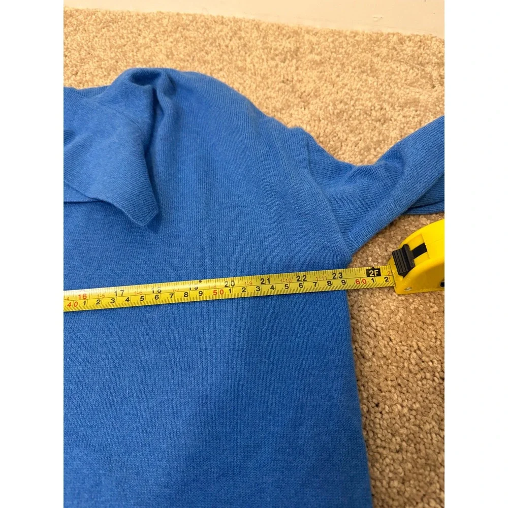 L.L. Bean Polo Sweater Womens L Blue Excellent Cotton Cashmere V-Neck 521742